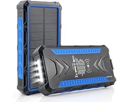 Solar Power Bank 36000mAh, Qi Wireless Charger, DJROLL Portable Solar Charger with Dual USB & Type-C Port 5V/3A Output, IP66 