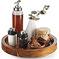 TIDTIA 13" Acacia Wood Lazy Susan Organizer for Cabinet - Round Lazy Susans Turntable for Countertop - Wooden Kitchen Rotating Storage Food Bin Container for Centerpiece Table, Spices, Pantry