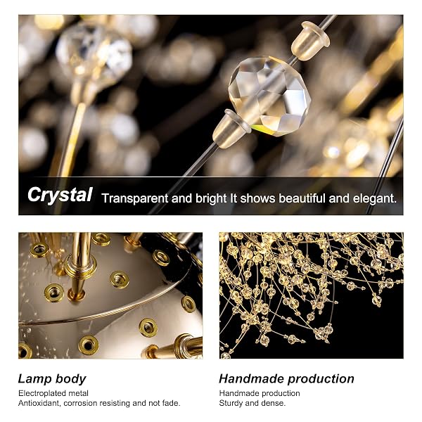 WELLMET FIREWORK CRYATSL CHANDELIER 30 INCH, GOLD FIORE CHANDELIERS MID CENTURY MODERN CONTEMPORARY BRASS CHANDELIER LIGHT FIXTURE FOR DINING ROOM LIVING ROOM BEDROOM HALLWAY ENTRYWAY FOYER