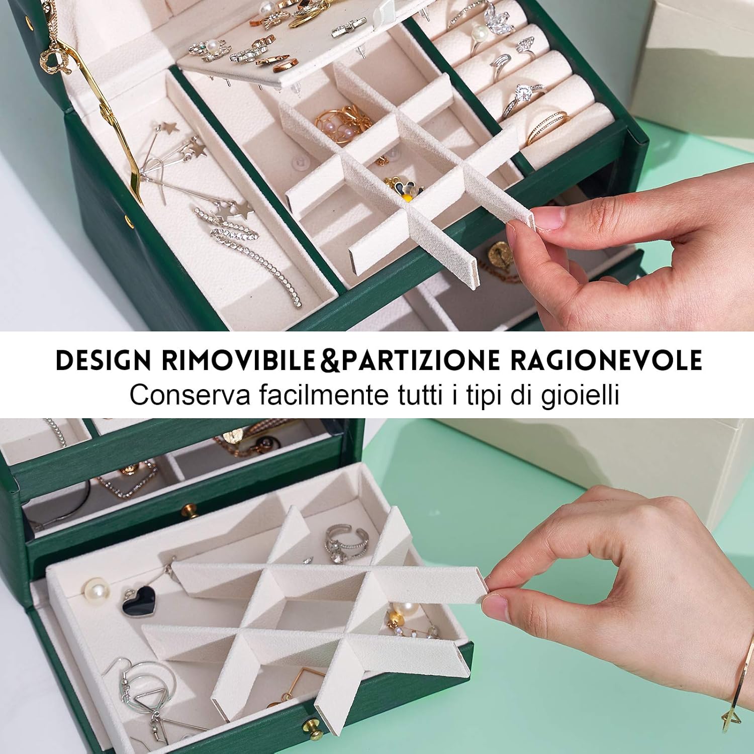 Jewelry Box for Women，jewelry organizer PU Leather 3 Laye with Drawers Large Lockable Display Jewelry Holder，for Earrings Bracelets Rings - Green: Home Improvement