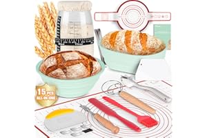 Complete Sourdough Bread Starter Kit with 35OZ Jar, All-in-One Sourdough Starter Kit, 2 Silicone Proofing Baskets, Non-Stick 