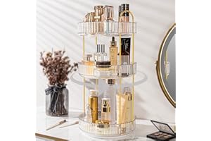 Weidace 360 Rotating Makeup Organizer for Vanity, Bathroom Countertop Spinning Perfume Organizer, High-Capacity Cosmetic and Skincare Dresser Make Up Holder Rack (3 Tiers, White)