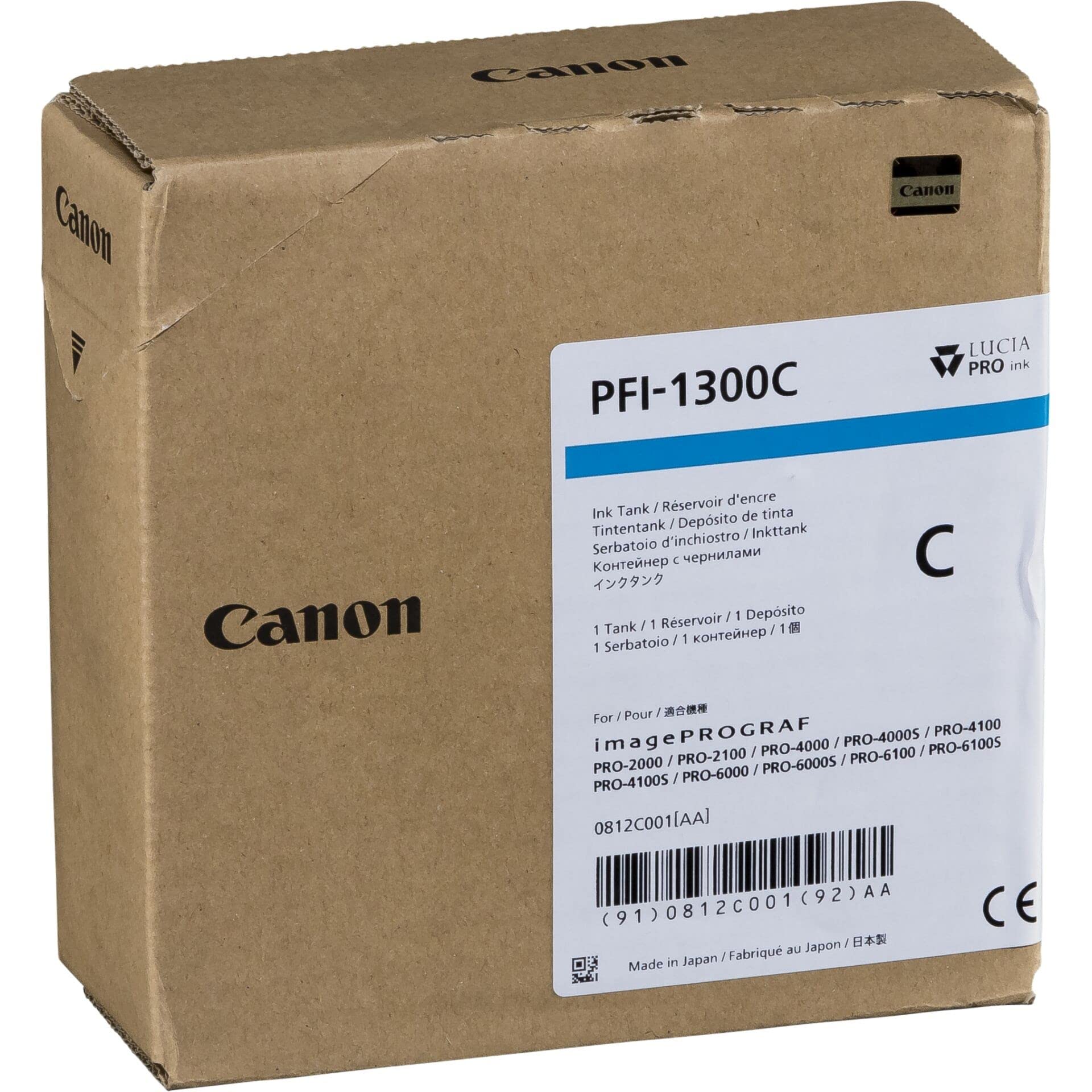 Canon PFI 1300 Standard Ink Capacity 330 ml 1-Pack iPF Pro2000 / 4000 / 4000S / 6000S. Cyan