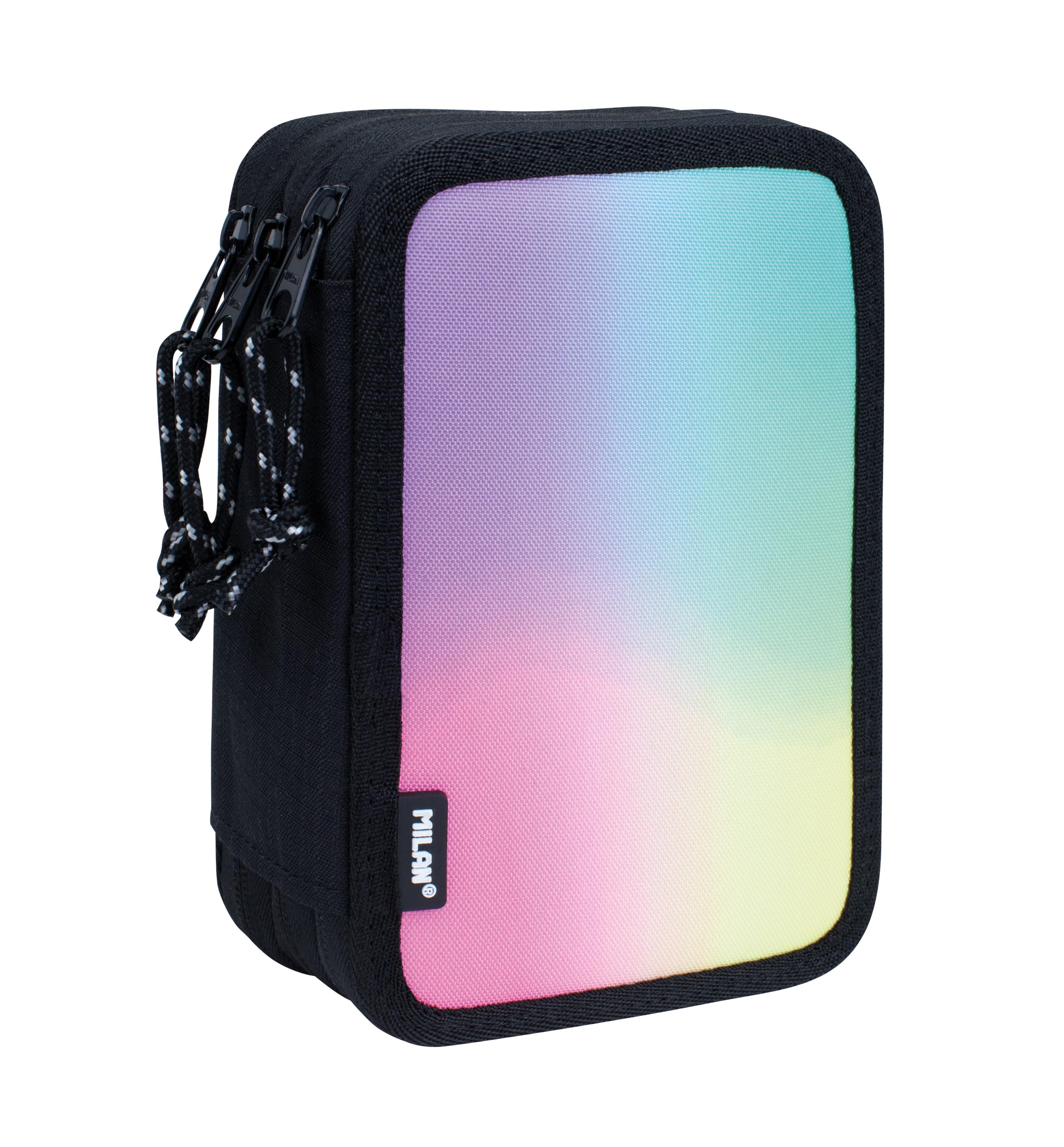 MILAN School Pencil Case Sunset Series Triple Black 195 x 55 x 130 mm, Black, Fashionable