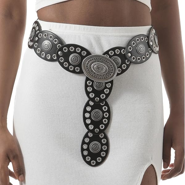 PENINSULA LOVE Women Wide Disc Belt Boho Hollow Leather Belt  display picture 3