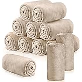 Tinideya 12 Pcs Flannel Fleece Throw Blanket Bulk 50 x 60 Inch Soft Fleece Blanket Warm Throw Blanket Coral Blankets for Couch Sofa Home Wedding Gifts Season (Khaki)