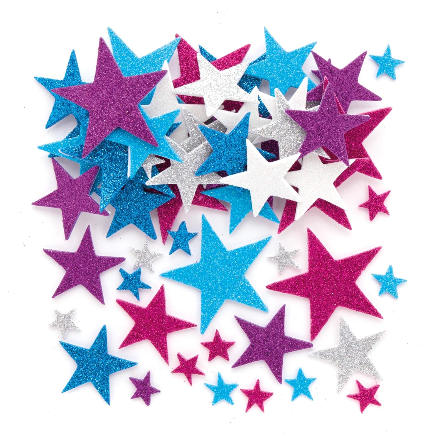 Baker Ross AX435 Winter Glitter Star Foam Stickers, Pack of 198, Glitter Star Stickers - Image 4