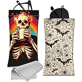 Cabreche 2 PCS Glasses Case Eyeglass Sunglasses Pouch Squeeze Portable Bag Soft Leather with Cleaning Cloth Women Men Girls