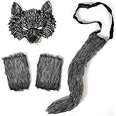 Cat Fox Wolf Mask Tail and Paws Gloves Set for Adult Kids Women Furry Animal Halloween Cosplay Party Costume Accessory