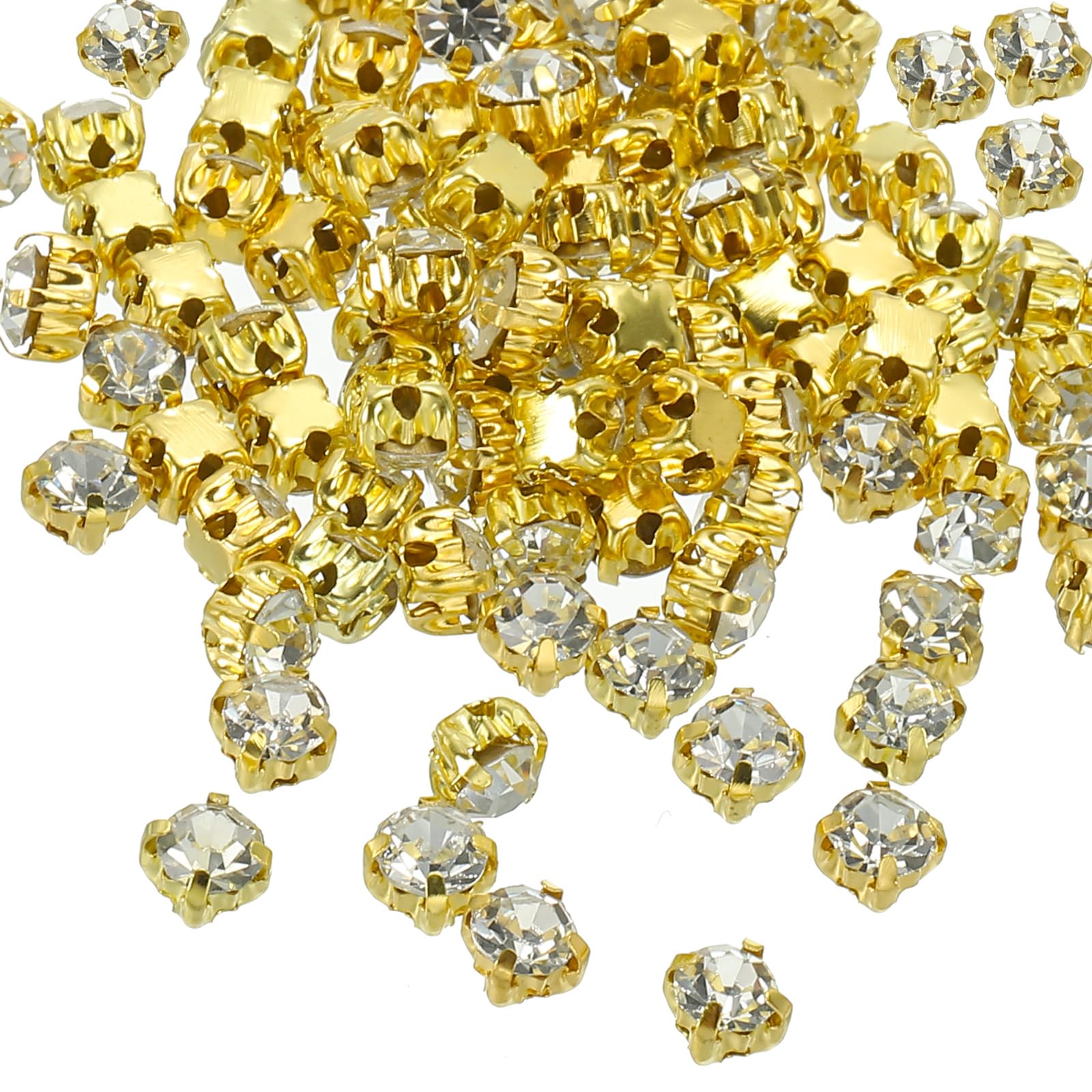 PATIKIL 6mm Claw Sew on Rhinestones Crystals, 100 Pcs Glass Metal Flatback Base Flower Claw Gems Crafts Sewing for Shoes Dress Clothes Needlework Belt Sewing Accessories, White