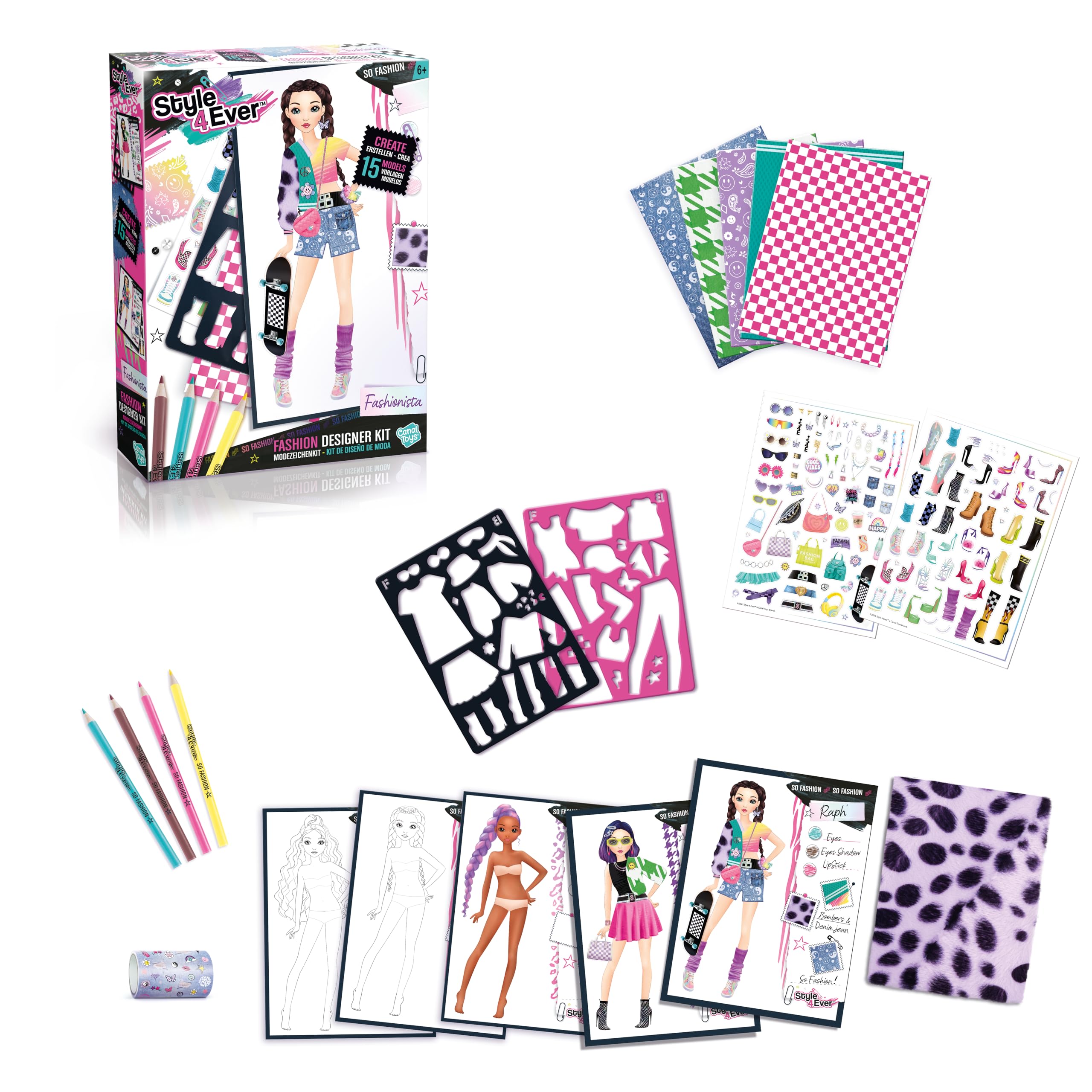 Style 4 Ever Fashion Designer - Fashion Designer Kit, Real Fabric, Stencils, Printed Sheets, Stickers and More!