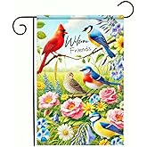 BlissYard Welcome Friends Summer Spring Garden Flag Spring Cardinal Birds Flowers Butterfly Yard Flag Flowers Daisy Hummingbirds Decorative Garden Flag Banner for Outdoor Home Decor Party
