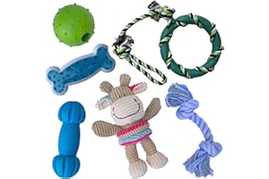 rocket & rex 6-Pack Puppy Chew Toys | Dog Chew Toys for Small Dogs and Medium Dogs | Rope, Plush, Squeaker and Tug of War Toys | Puppy Chew Toys for Teething Small Breed | Great Dog Stocking Stuffer