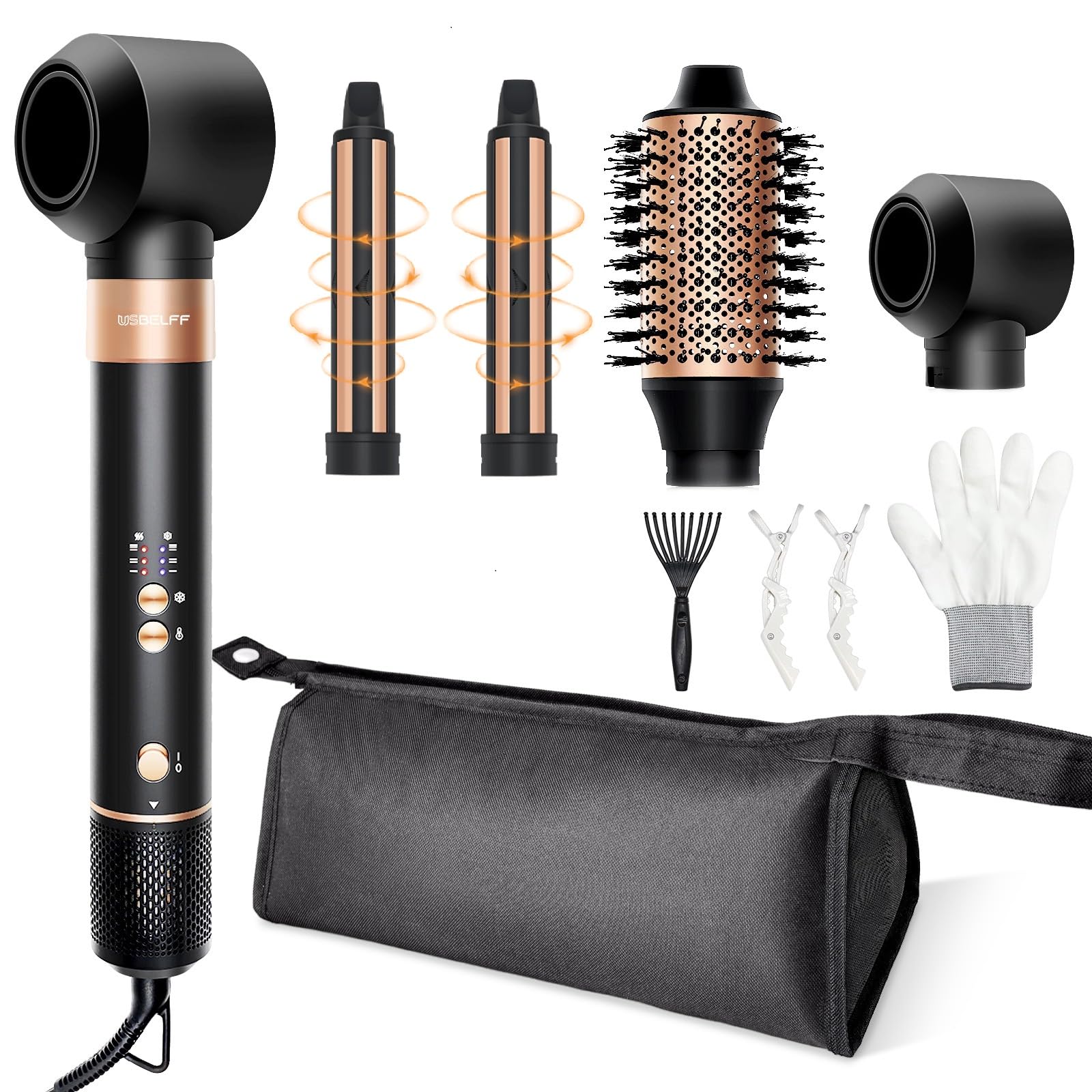 Photo 1 of Air Styler Hair Dryer Brush - 110,000 RPM Flexible Hair Styler for Fast Drying/Rotating Curling/Volumizing/Straightening, Auto Wrap Curlers, High-Speed Oval Blow Brush Hair Dryer (Black-Golden)