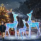 54 Inch 3D Colorful Large Lighted Christmas Deer Decorations 3-Piece Outdoor Holiday Decorations Reindeer Set with 300 Warm White LEDs, Large Yard Display for Garden, Storefront