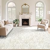 Vintage Living Room Area Rug - 9x12 Large Machine Washable Boho Area Rug Distressed Floral Rugs for Bedroom, Soft Non-Slip Indoor Floor Accent Rugs for Office Dining Room (Cream Beige, 9'x12')