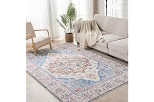 INGEROOM Washable Area Rug, 5x7 Area Rug for Living Room, Soft Area Rug for Bedroom, Vintage Design, Stain Resistant Rugs, TPR Anti-Slip Backing, Non Shedding, Floral Area Rug