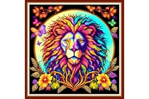Dimensean Stamped Cross Stitch Kits Full Range of Embroidery Patterns Starter Kits for Beginners Adult or Kids DIY Cross Stitches Needlepoint Kits 11CT-Colorful Lion 17.7x17.7 inch