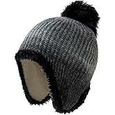 Jastore Kids Girls Winter Beanie Hat with Ear Flaps Boys Warm Fleece Lined Pom Pom Knit Hats Snow Ski Cap