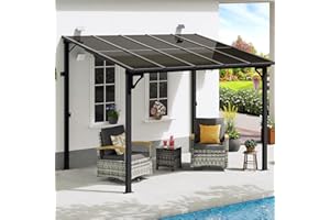 MEISSALIVVE 8' x 10' Wall Mounted Lean to Metal Awnings with Sloped Roof, Outdoor Patio Gazebo Awning for Backyard, Deck, Black