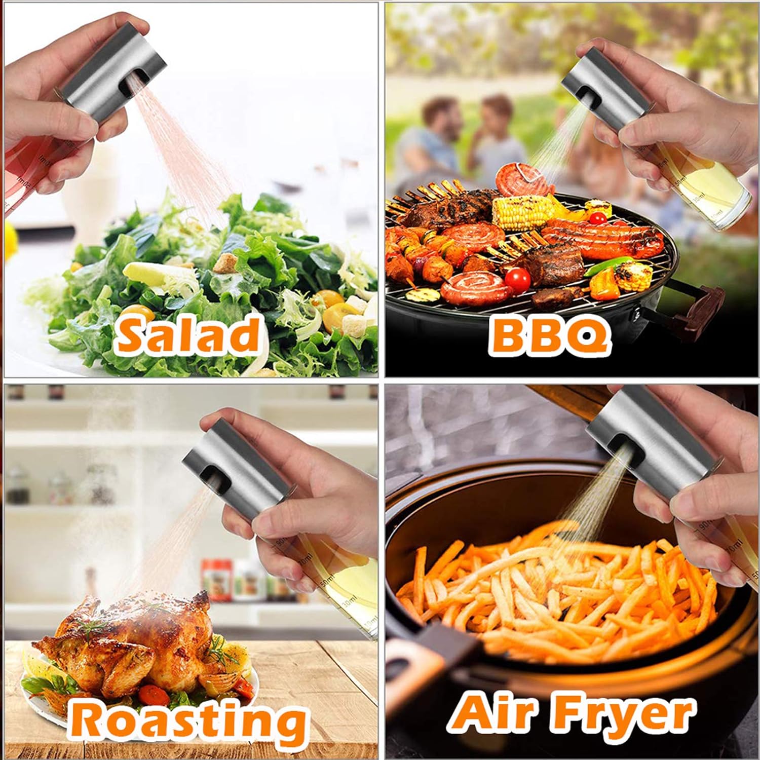 Oil Sprayer for Cooking, 2 Pack Olive Oil Sprayer Mister for Air Fryer, Glass Spray Oil Bottle Dispenser Kitchen Spritzer for BBQ Salad Baking Roasting Grilling: Kitchen & Dining