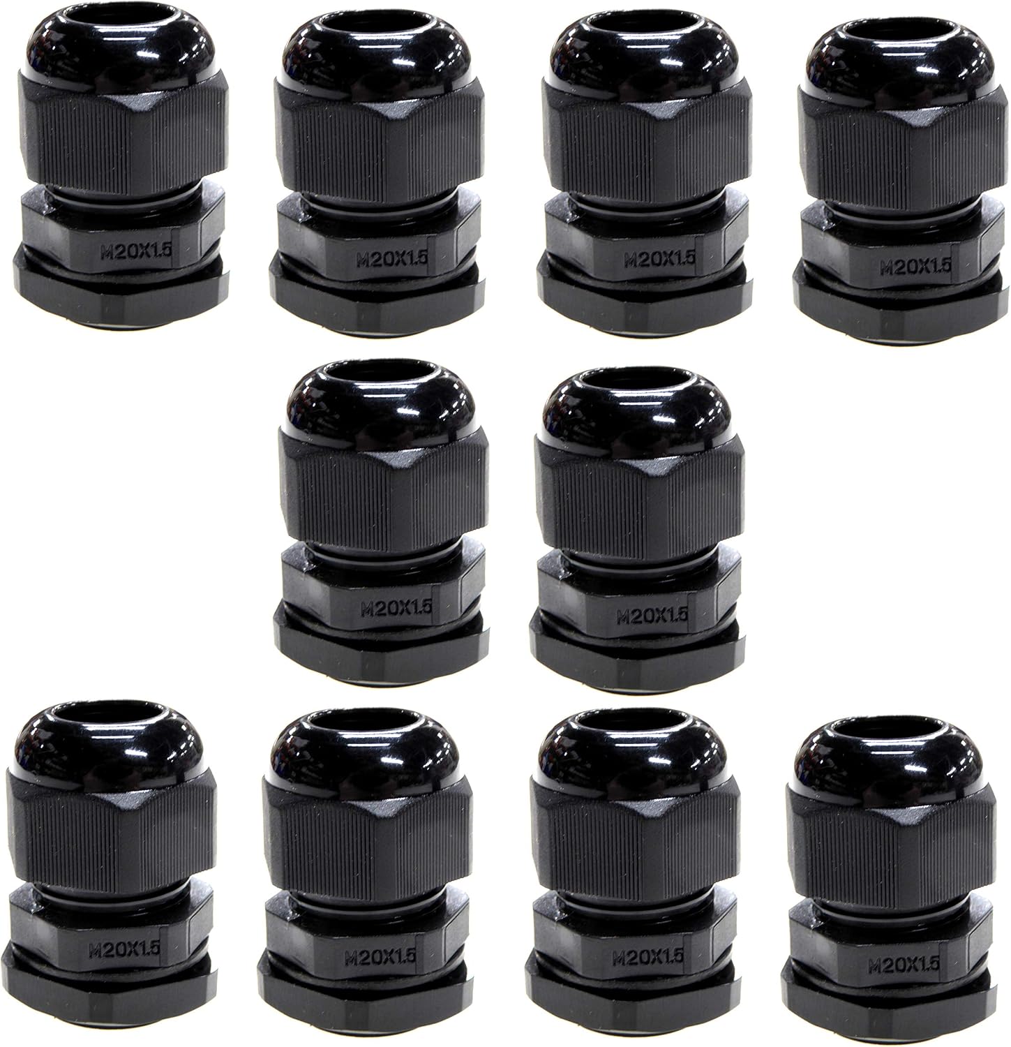 10 Pack Black M20 20mm TRS Stuffing Compression Glands for 6-12mm Cable, Waterproof IP68 with Locknut and Washer