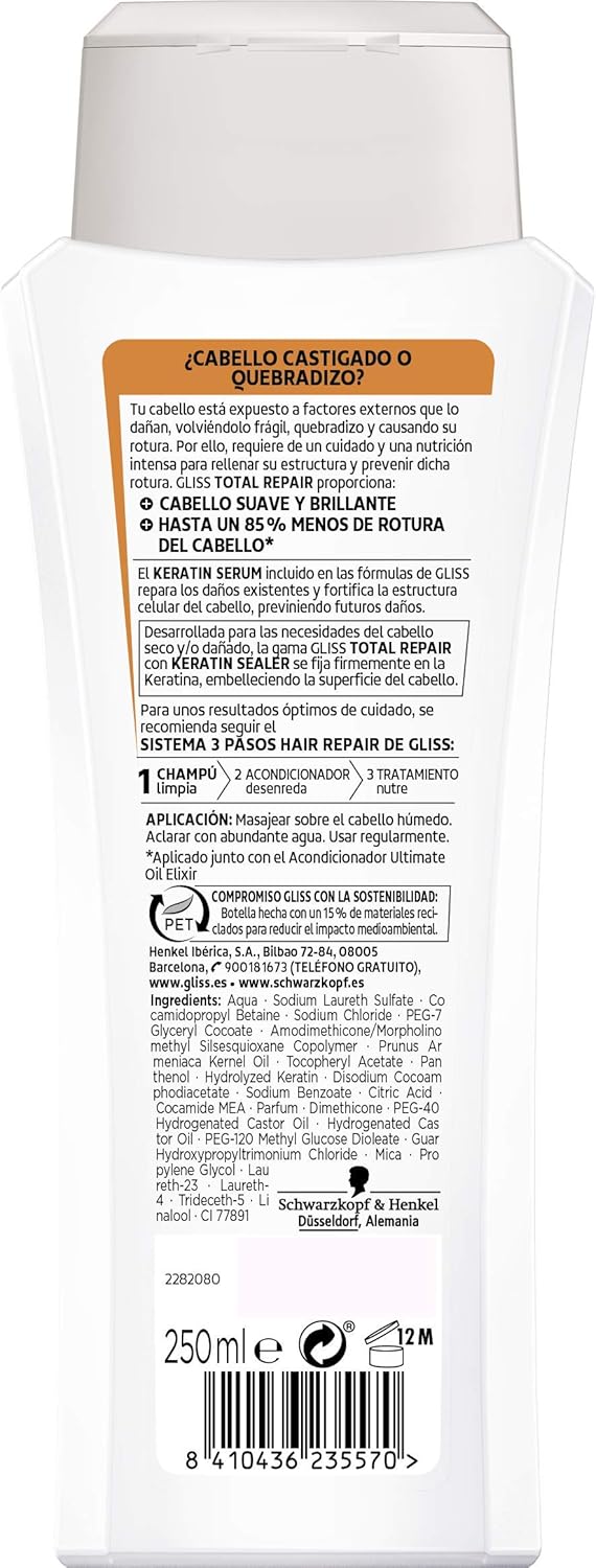 Gliss - Total Repair Schwarzkopf Shampoo for Dry Hair - 3 units of 250ml - Schwarzkopf, 250 ml (Pack of 3) - Image 3
