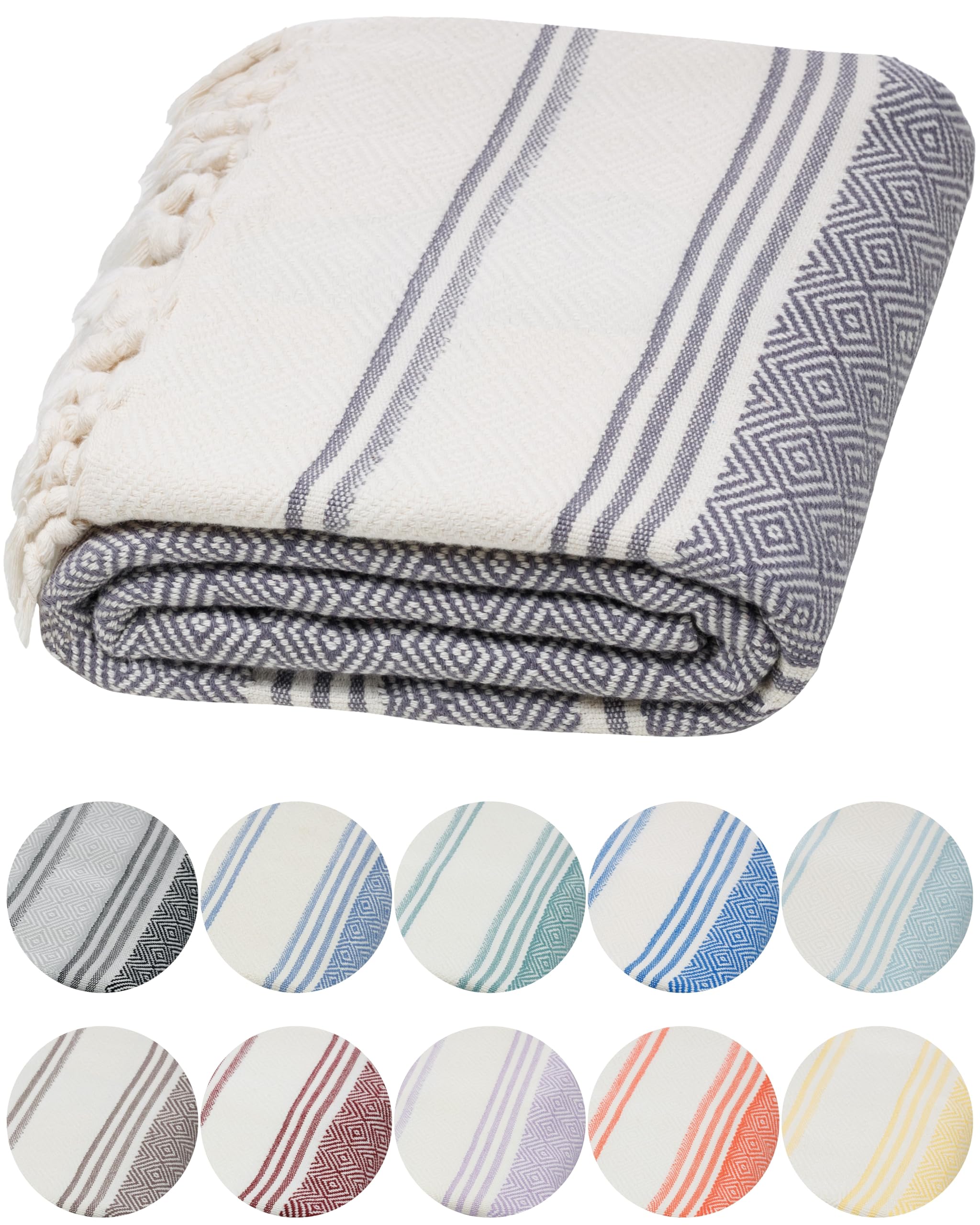 DEMMEX Organic Turkish Cotton Beach Bath Hammam Towel – Quick-Dry, Lightweight, Sand-Free Beach Towel & Blanket – Luxury Bathroom & Hammam Towel Peshtemal, OEKO-TEX Certified, 180x90cm, Dark Grey