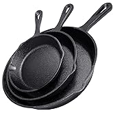 Simple Chef Cast Iron Skillet 3-Piece Set - Heavy-Duty Professional Restaurant Chef Quality Pre-Seasoned Pan Cookware Set - 1