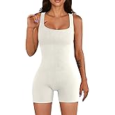 YIOIOIO Women Workout Romper Yoga Ribbed Square Neck One Piece Seamless Tank Top Jumpsuit