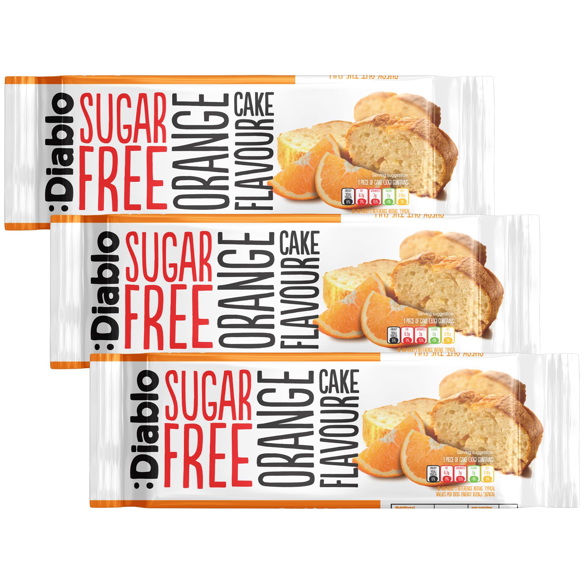 Diablo Sugar Free Cake Orange Flavour – Healthy Snacks Sweet Treat, Cakes and Desserts for All, Ideal for Snack Time, Tea & Party Treat, Halal & Kosher Approved – 200g (Pack of 3)