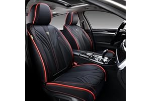 FLORICH Car Seat Covers, Front Seat Covers, 2 Pack Leather Seat Covers for Cars, Black and Red Car Seat Cushions Waterproof Automotive Driver Seat Covers Fit for Most Cars SUV Trucks