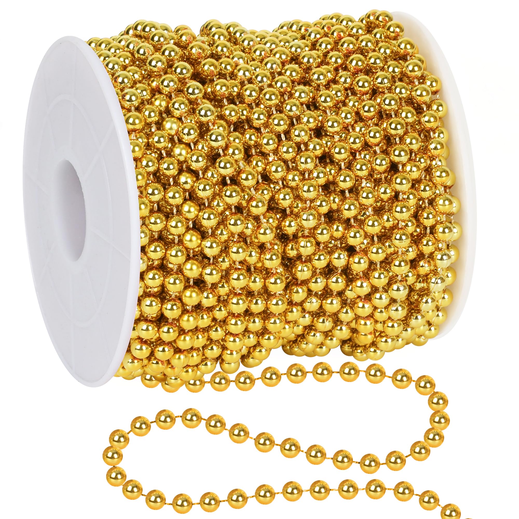 Photo 1 of 100 Feet Christmas Tree Beads, Gold Christmas Tree Garland Decoration, Plastic Hanging Beads Garland Chain Roll for Xmas Home Mantle Fireplace Wreath Xmas Tree DIY Decoration Supplies