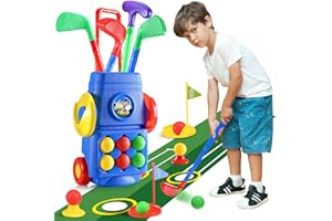 DOLOOWEE Toddler Golf Set Toys for Kids, Upgrade Golf Suitcase Game Play Set with 4 Colorful Golf Sticks 6 Balls 2 Practice Holes and a Putting Mat Indoor & Outdoor Toys for Toddlers Boys Girls