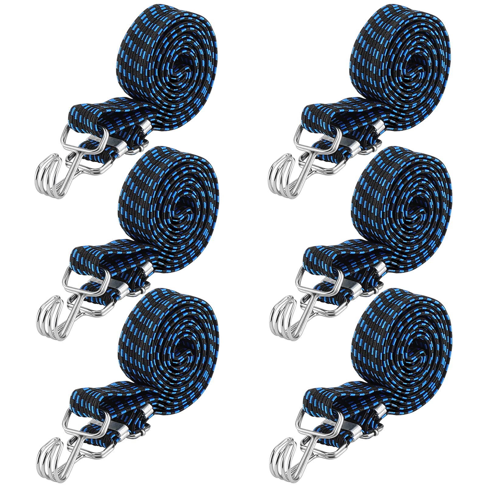 MUKCHAP 6 PCS 2m x 3cm Flat Bungee Cords with Hooks, Adjustable Elastic Bungee Straps for Luggage Moving, Tie Down, Camping