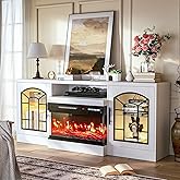 VITESSE 60'' Fireplace TV Stand,3 Sided Glass Media Entertainment Center Console Table for TVs up to 70'' with Storage Drawers & Cabinets with LED Flame and Lights for Living Room,White
