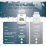 Nu U Nutrition Zinc Tablets 40mg - 365 Vegan Easy Swallow - UK Made view 5