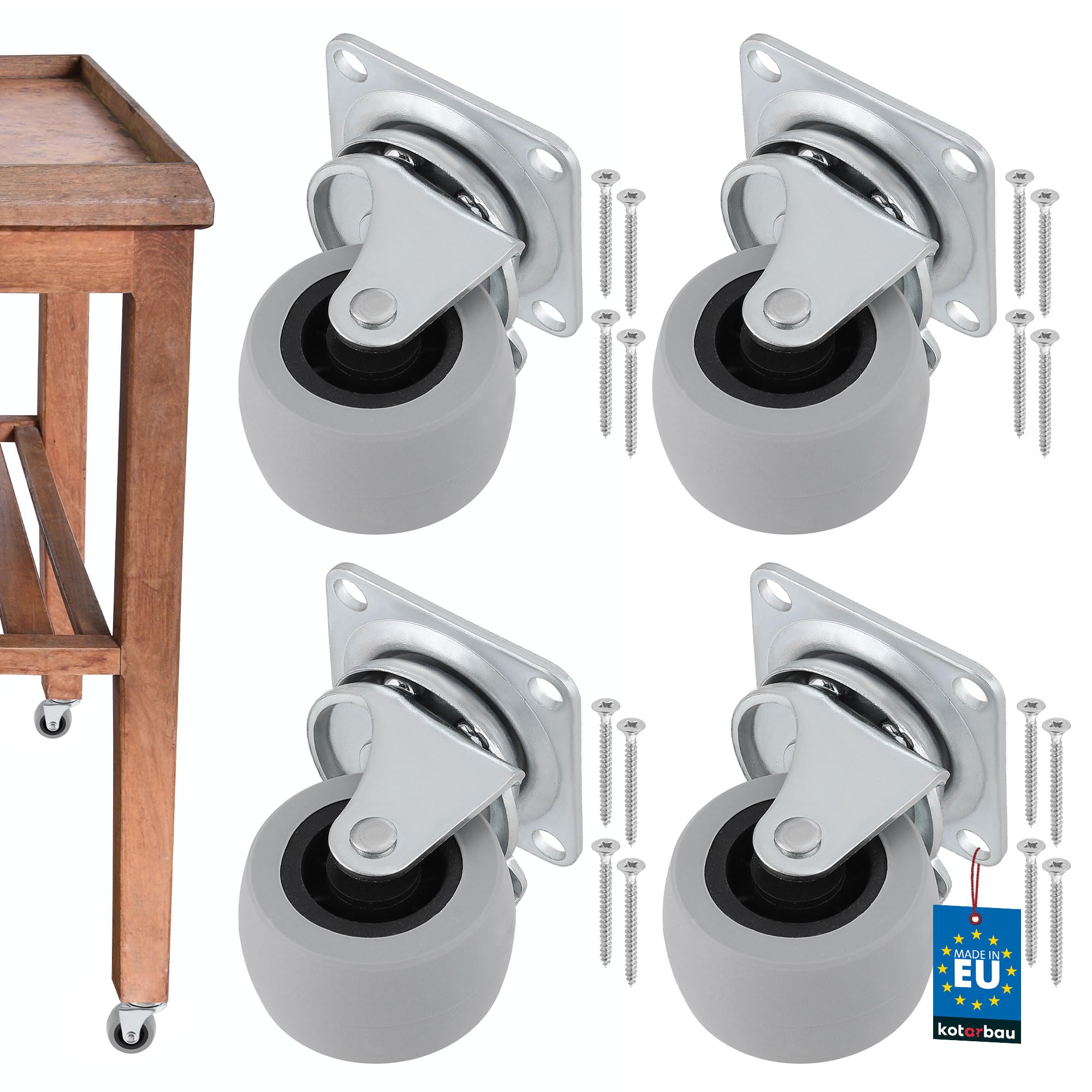 KOTARBAU 4 x Furniture Castors Diameter 40 All Floors Suitable Swivel Castors Rubber Castors Transport Castors Sofa Castors Slide Castors Tool Castors Heavy Duty Castors