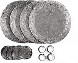Penguin Home Handcrafted Glass Beaded Placemats Set of 12 Antique Silver