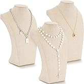 Kigley 3 Pcs Linen Jewelry Display Bust Necklace Display Stand Necklace Mannequin Holder for Jewelry Selling Trade Shows