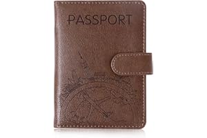 XMLINPER Passport Holder and Card Slot Combo RFID Blocking Leather Family Travel Passport Wallet Travel Accessories for Men Women US Passport Cover (Travel Coffee color)