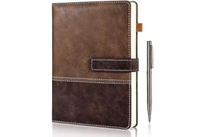 Leather Notebook Journal with Pen, A5 Lined Hardcover Notebook with Magnetic Closure, 240 Pages Daily Journal for Men Women, 