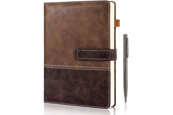 Leather Notebook Journal with Pen, A5 Lined Hardcover Notebook with Magnetic Closure, 240 Pages Daily Journal for Men Women,