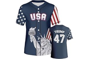 Rffov 2024 USA 47th Election President Donald Trump Baseball Jersey MAGA USA Flag Baseball Shirt with Statue of Liberty S-2XL