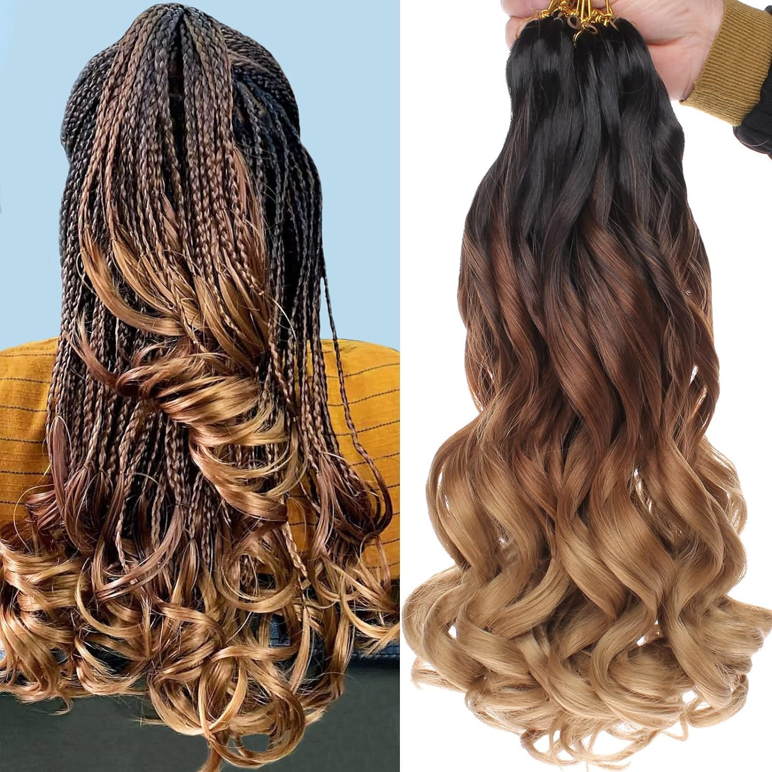 Xtrend 8 Packs 10 Inch Pre Looped Curly Ends Hair Extensions for Goddess Box Braids 1B3027# — image 1