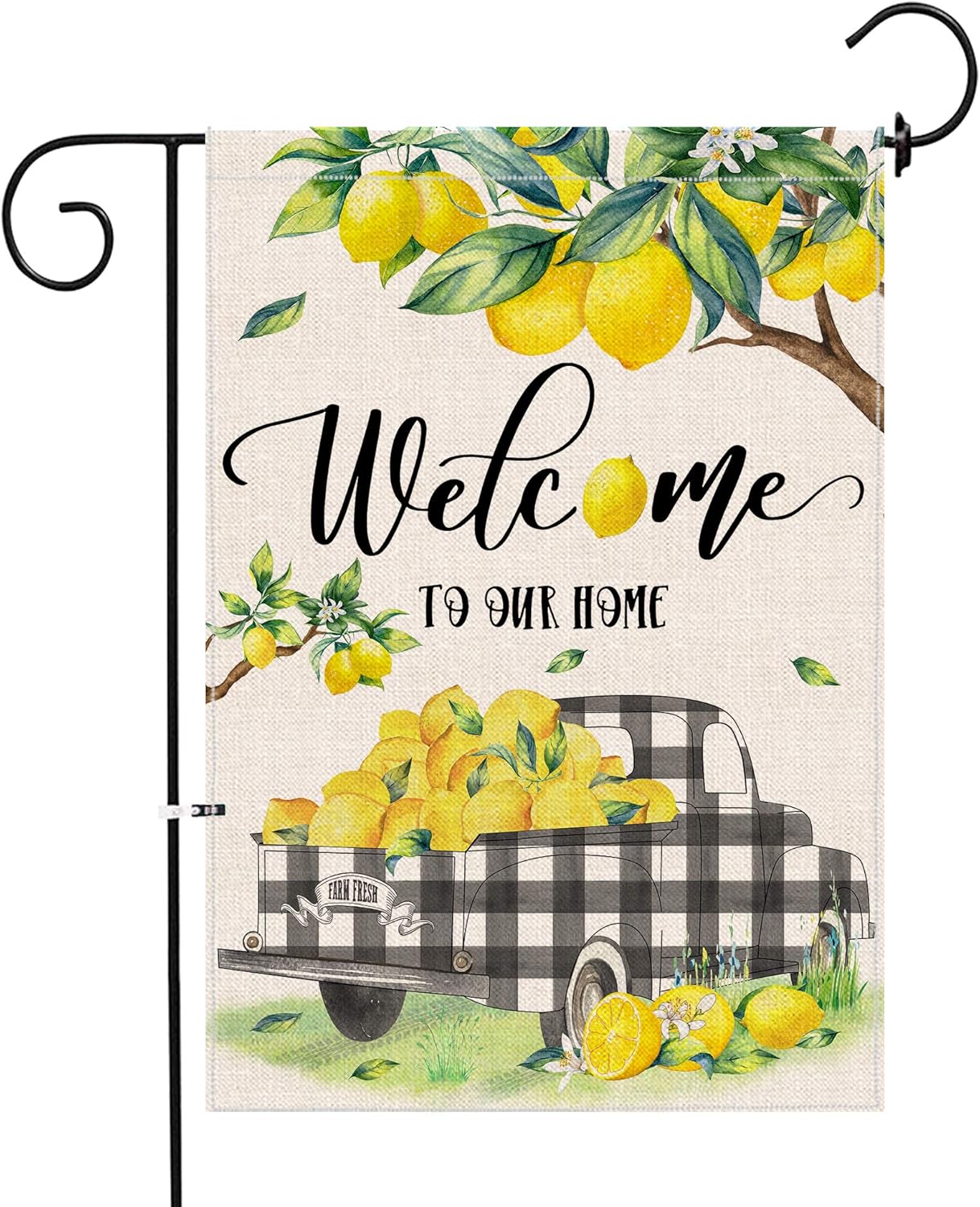 KamaLove Lemon Truck Summer Garden Flag Vertical Double Sided, Welcome Small Burlap Yard Flag 12×18,Spring Summer Rustic Outdoor Lawn Decoration for Home