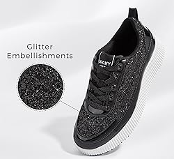 LUCKY STEP Women's Platform Sneakers Rhinestone