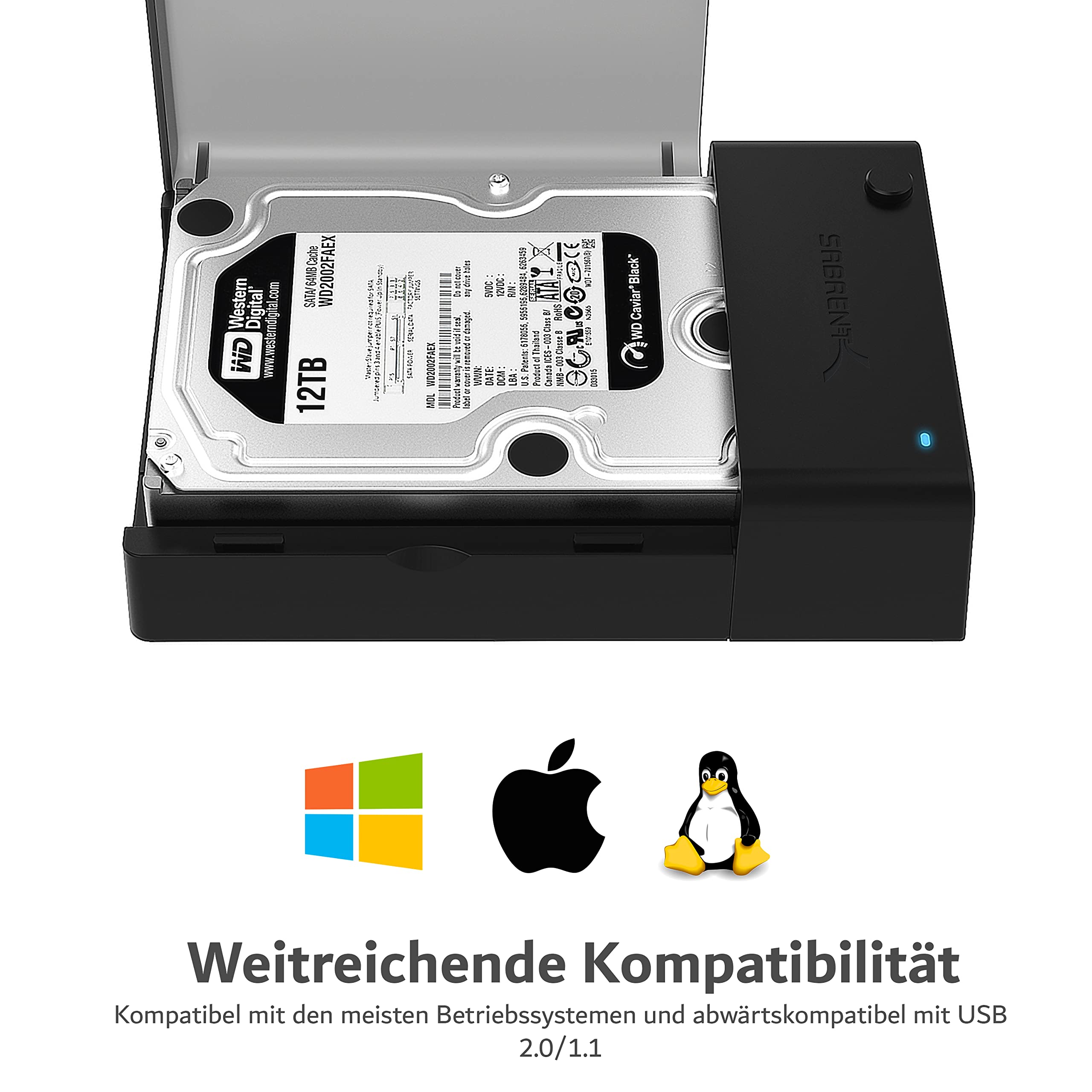 SABRENT Festplatten Dockingstation für 2,5''/3,5'' SATA HDD & SSD USB-A 5Gbps – Externes Festplattengehäuse USB 3.0 – Docking Station ohne Festplatte (EC-DFLT) 7