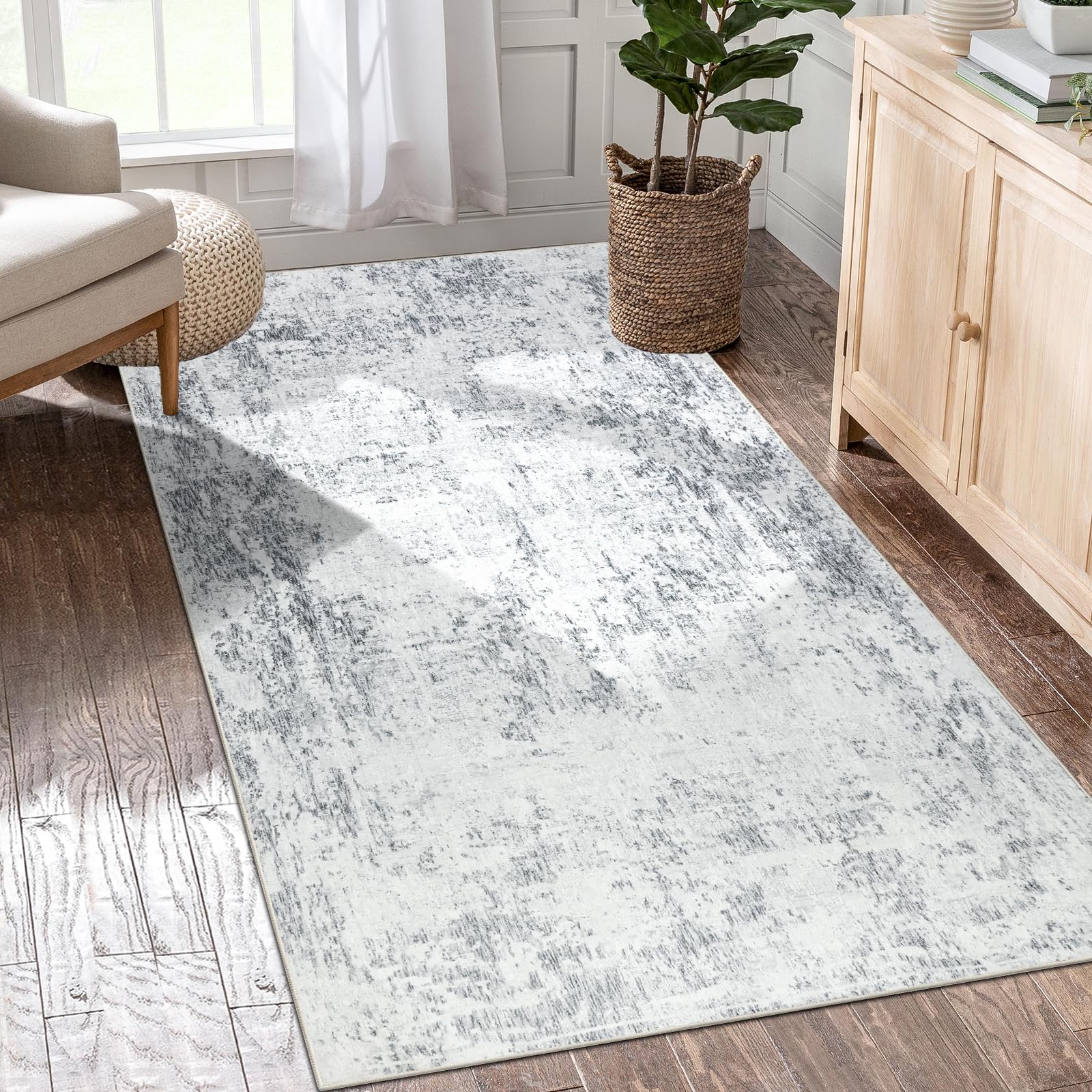 Capslpad Grey Abstract Area Rug 80x150cm Modern Short Pile Soft Faux Wool Living Room Rug Washable Indoor Rug Non Slip Minimalist Floor Mat Rugs for Living Room Bedroom Office Area Kitchen Decor
