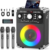 HWWR Karaoke Machine, Portable Bluetooth 5.3 Speaker with 3 Wireless Microphones for Adults, PA System with Echo Adjustment, Support TWS/TF Card/USB/AUX/TVs Connected for Home Party/Outdoor/Events etc